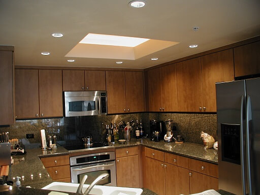 Canless recessed lighting installed in kitchen ceiling